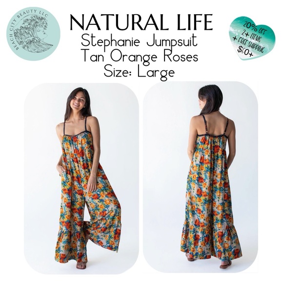 NATURAL LIFE Stephanie Jumpsuit - Turquoise Roses Large - Picture 1 of 7